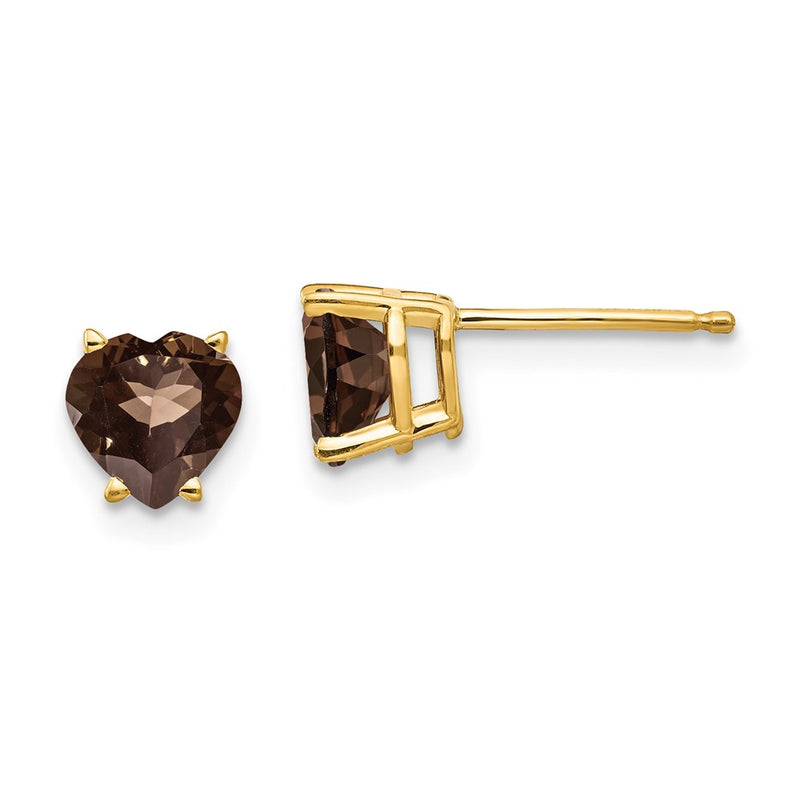 14k Yellow Gold 6mm Heart Smok Yellow Gold Quartz Earrings