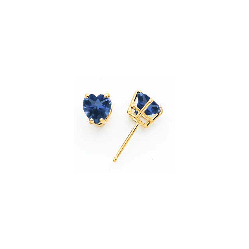 14k Yellow Gold 6mm Heart Sapphire Earrings