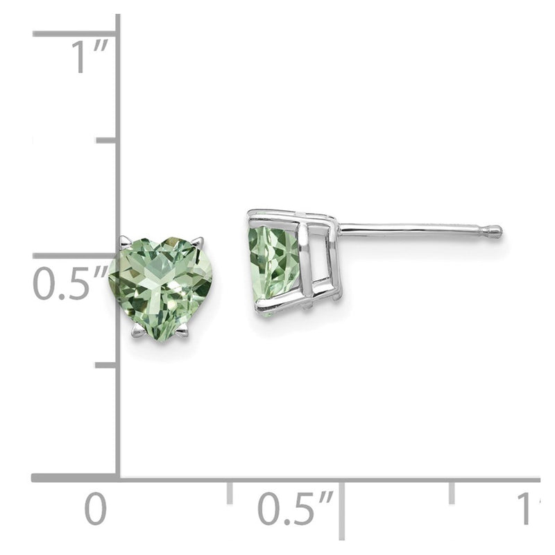14k White Gold 6mm Heart Green Quartz Earrings