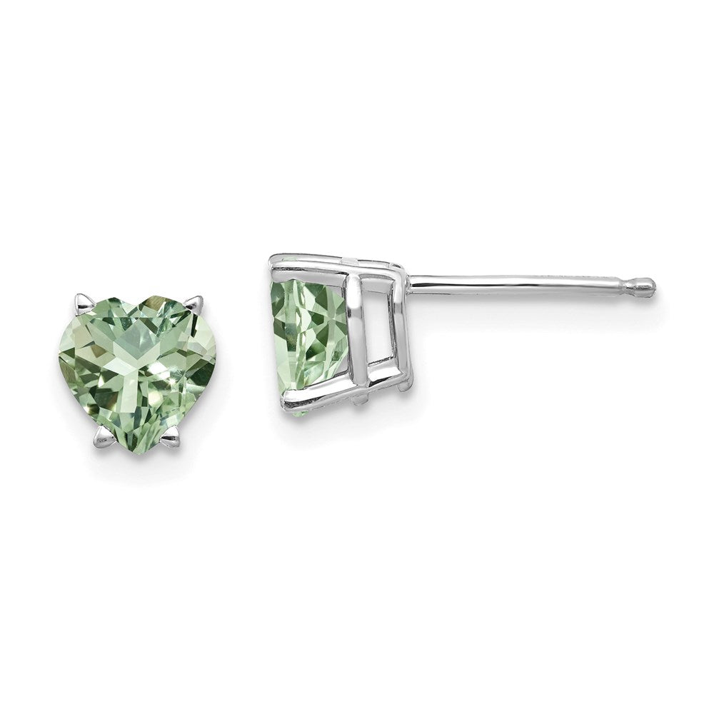 14k White Gold 6mm Heart Green Quartz Earrings