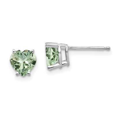14k White Gold 6mm Heart Green Quartz Earrings