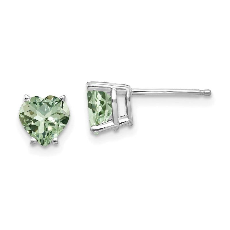 14k White Gold 6mm Heart Green Quartz Earrings