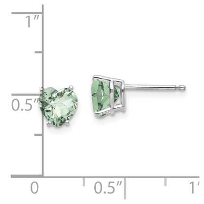 14k White Gold 6mm Heart Checker-Cut Green Quartz Earrings