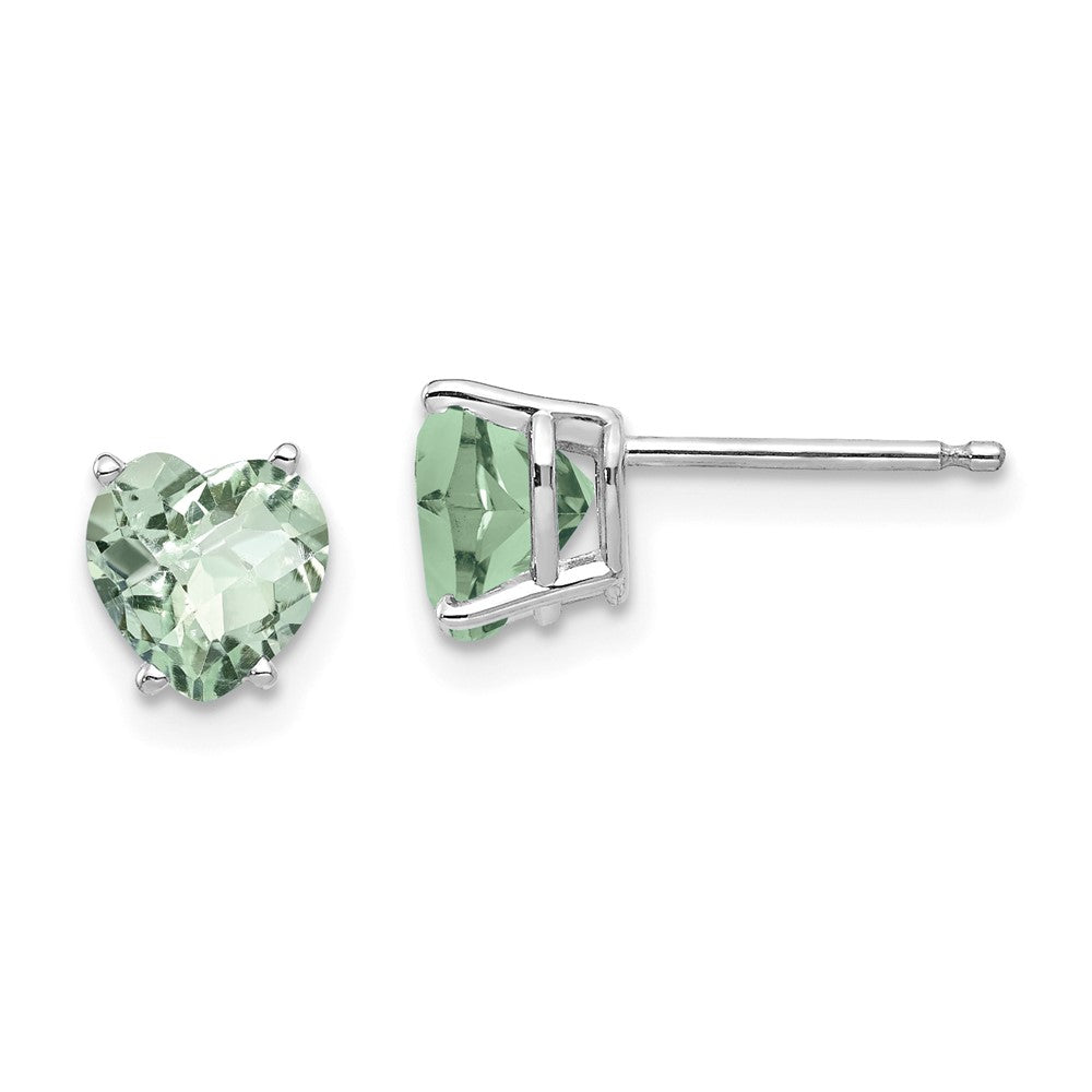 14k White Gold 6mm Heart Checker-Cut Green Quartz Earrings
