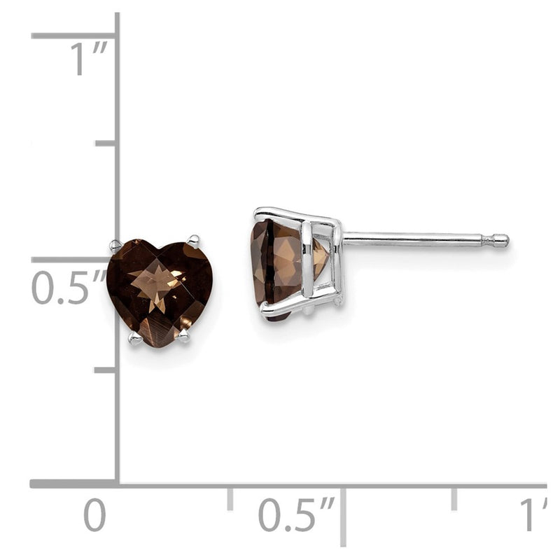 14k White Gold 6mm Heart Checker-Cut Smok Yellow Gold Quartz Earrings