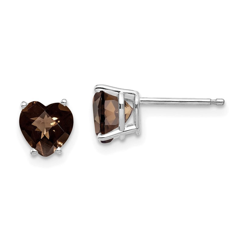 14k White Gold 6mm Heart Checker-Cut Smok Yellow Gold Quartz Earrings