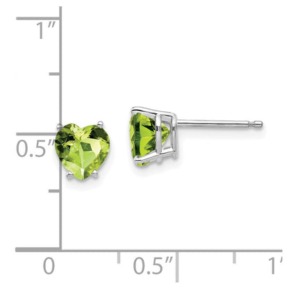 14k White Gold 6mm Heart Peridot Earrings