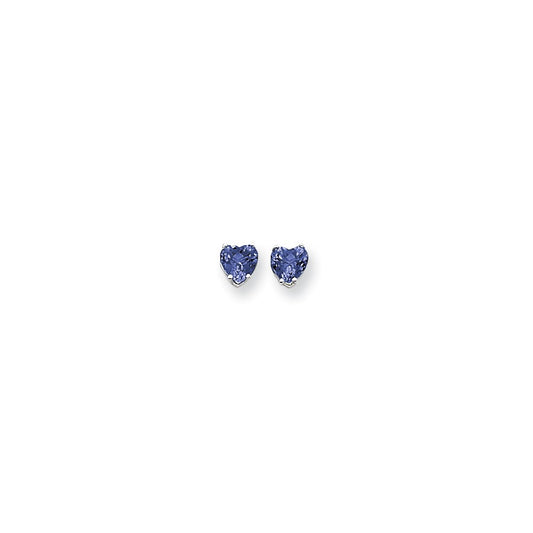 14k White Gold 6mm Heart Sapphire Earrings