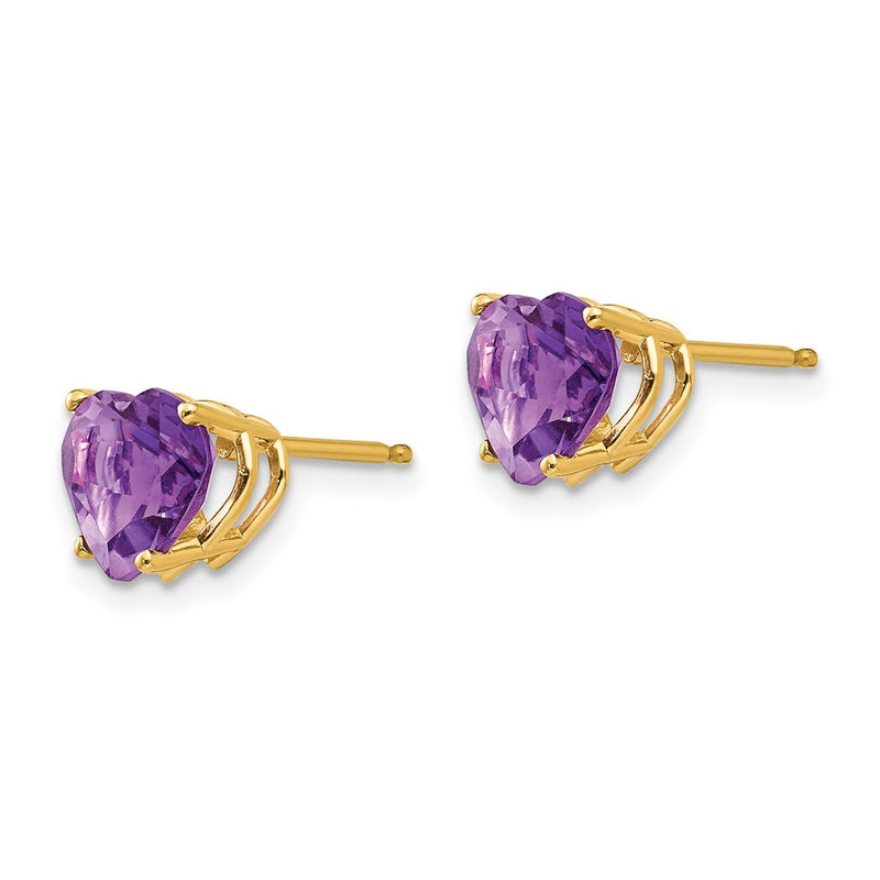 14k Yellow Gold 7mm Heart Amethyst Earrings