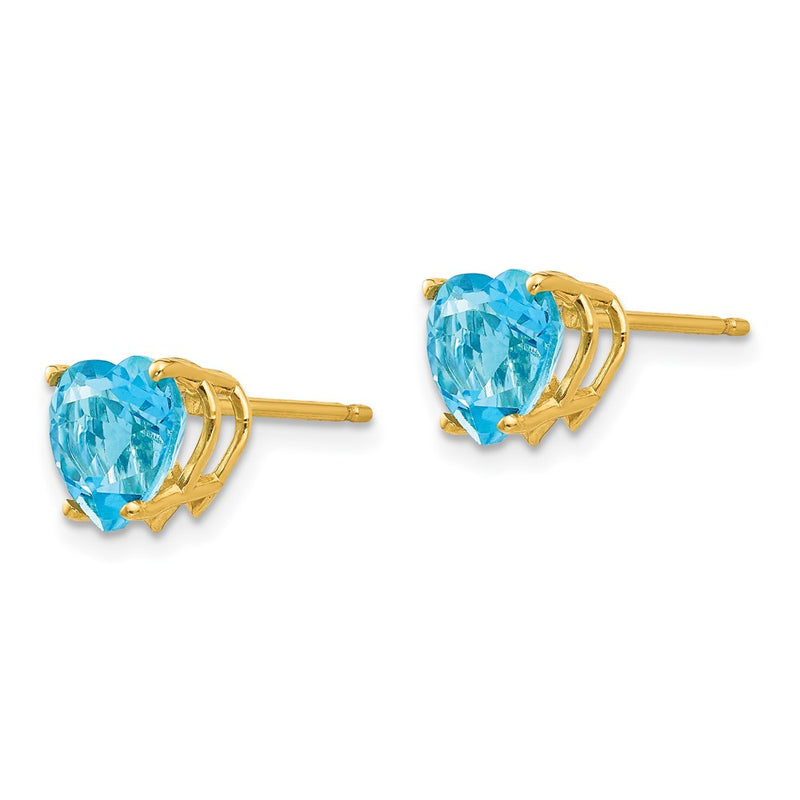 14k Yellow Gold 7mm Heart Blue Topaz Earrings