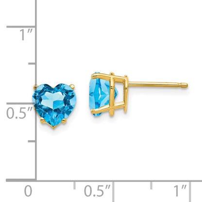 14k Yellow Gold 7mm Heart Blue Topaz Earrings