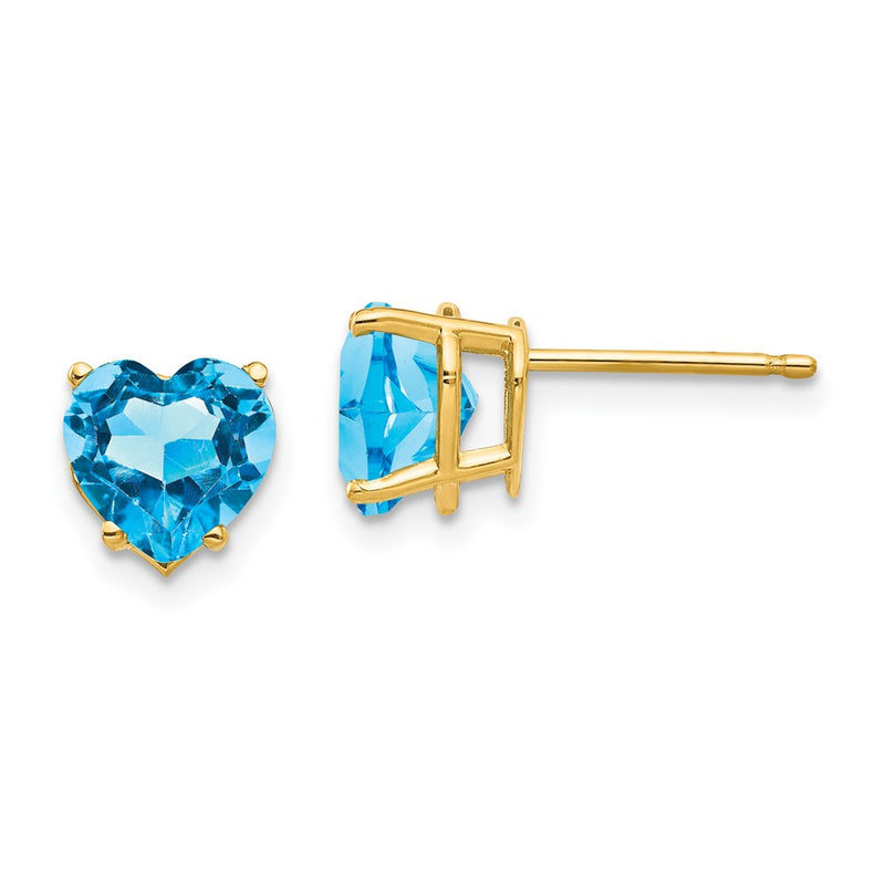 14k Yellow Gold 7mm Heart Blue Topaz Earrings