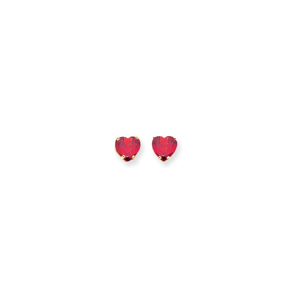 14k Yellow Gold 7mm Heart Created Ruby Earrings