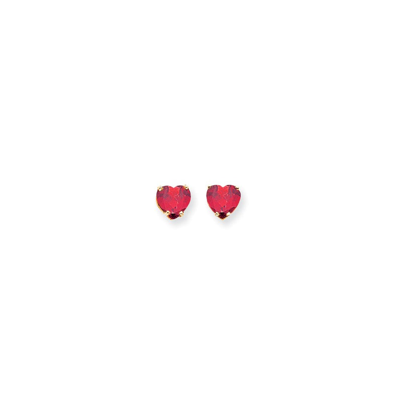 14k Yellow Gold 7mm Heart Created Ruby Earrings