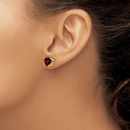 14k Yellow Gold 7mm Heart Garnet Earrings