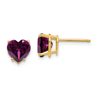14k Yellow Gold 7mm Heart Rhodolite Garnet earring