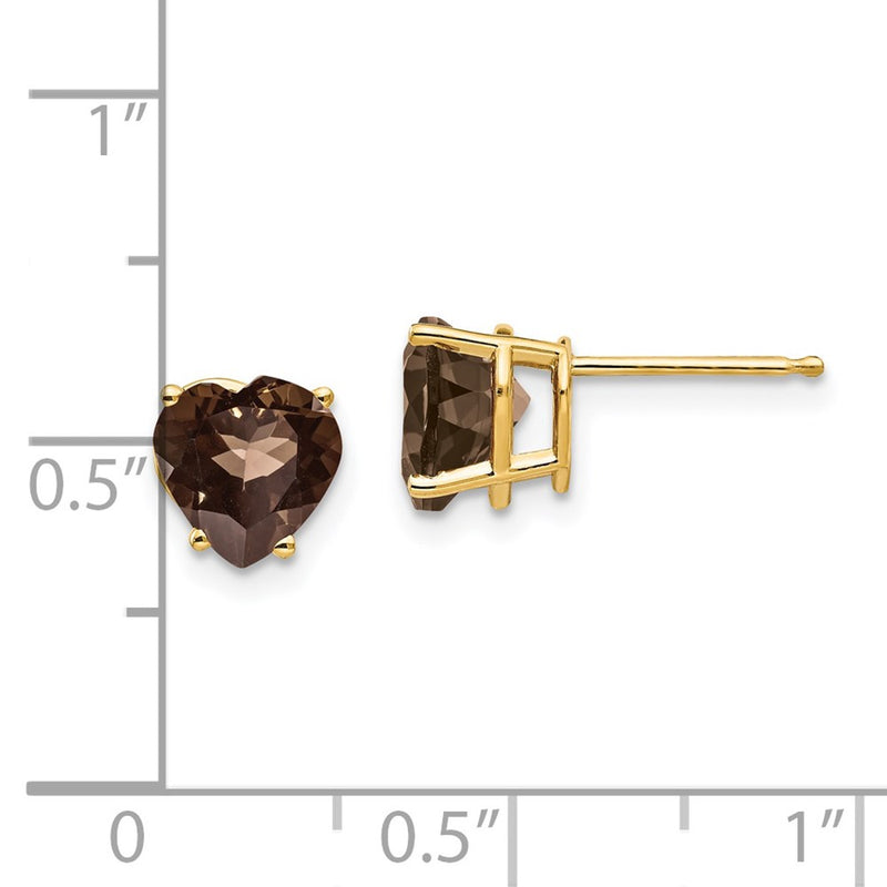 14k Yellow Gold 7mm Heart Smok Yellow Gold Quartz Earrings