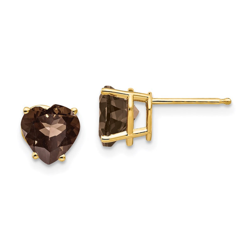 14k Yellow Gold 7mm Heart Smok Yellow Gold Quartz Earrings