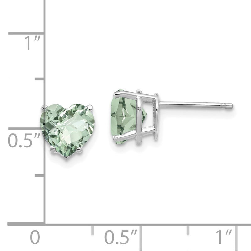 14k White Gold 7mm Heart Checker-Cut Green Quartz Earrings