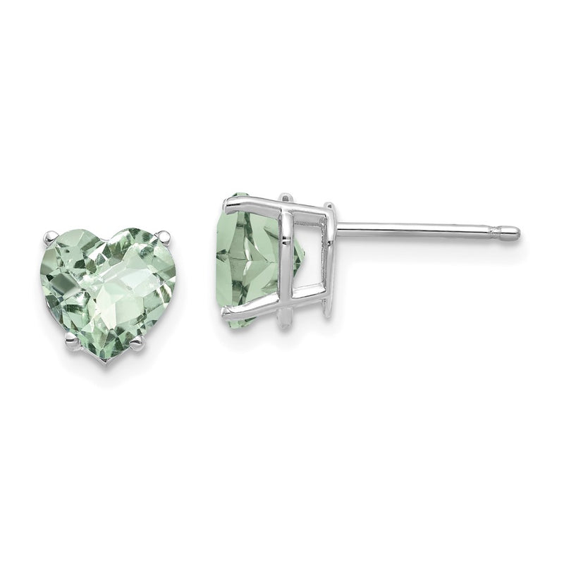 14k White Gold 7mm Heart Checker-Cut Green Quartz Earrings