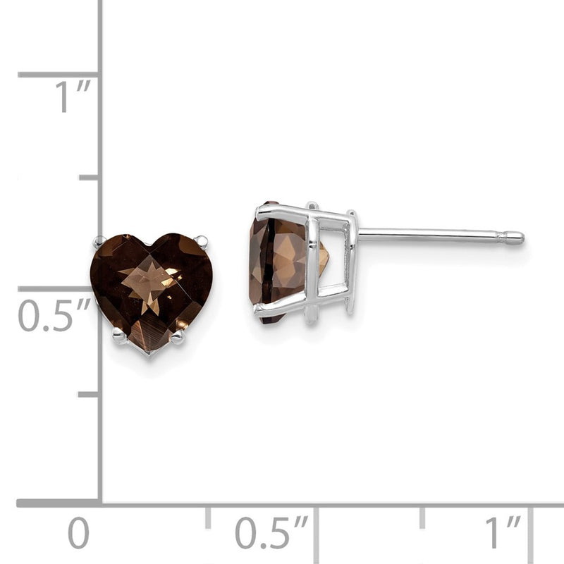 14k White Gold 7mm Heart Checker-Cut Smok Yellow Gold Quartz Earrings