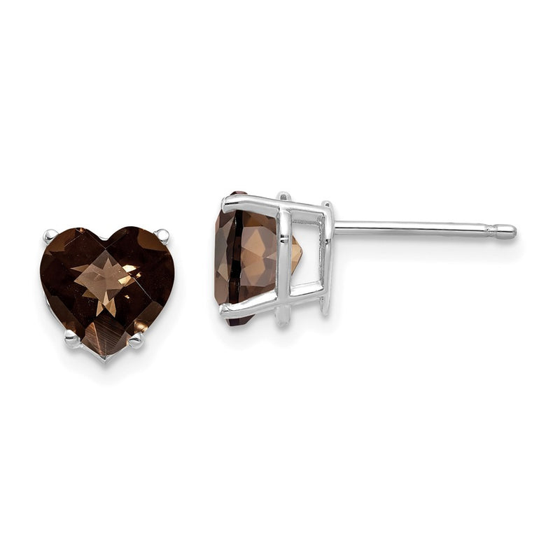 14k White Gold 7mm Heart Checker-Cut Smok Yellow Gold Quartz Earrings