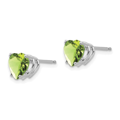 14k White Gold 7mm Heart Peridot Earrings