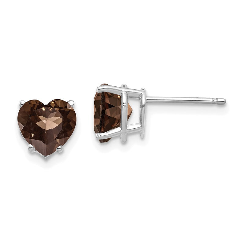 14k White Gold 7mm Heart Smok Yellow Gold Quartz Earrings