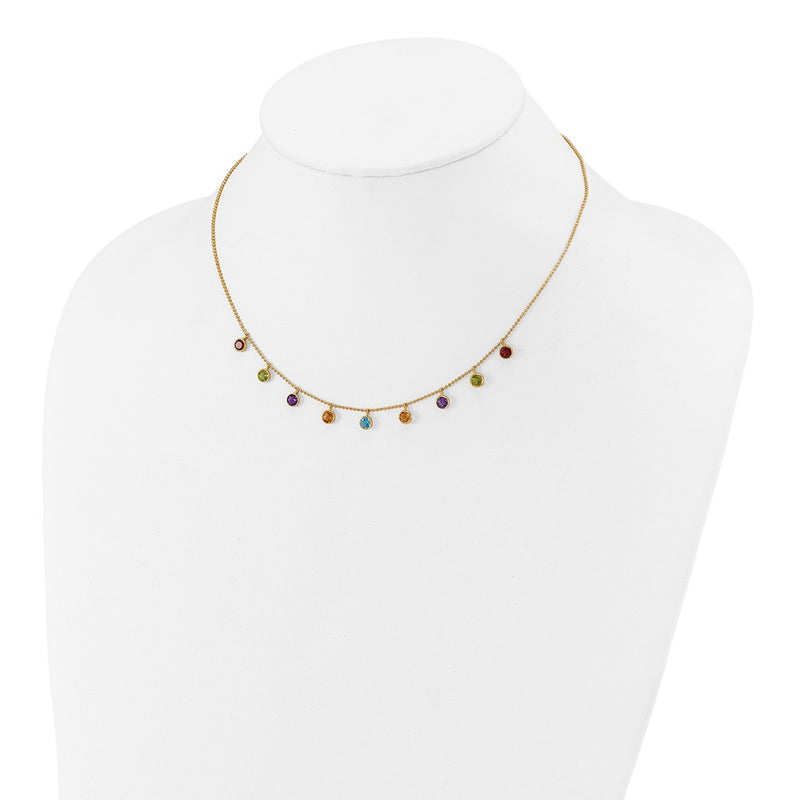 14K Multi-color Gemstone Necklace w/ 2in ext.