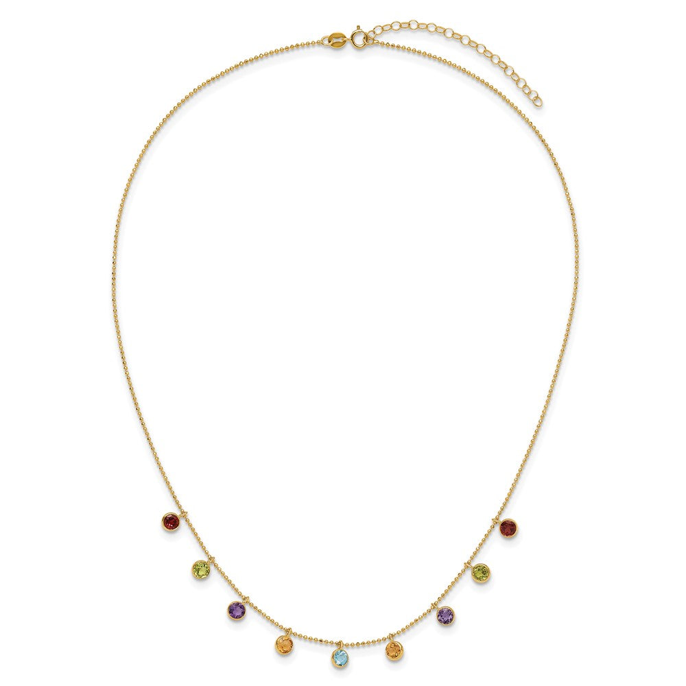 14K Multi-color Gemstone Necklace w/ 2in ext.