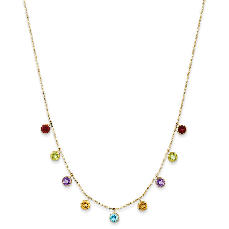 14K Multi-color Gemstone Necklace w/ 2in ext.