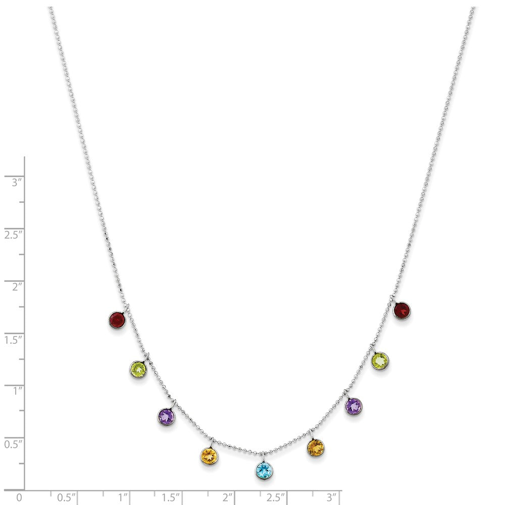14K White Gold Multi-color Gemstone with 2in ext Necklace