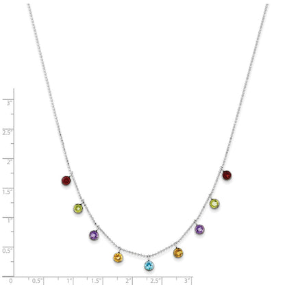 14K White Gold Multi-color Gemstone with 2in ext Necklace