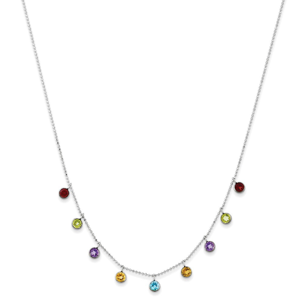 14K White Gold Multi-color Gemstone with 2in ext Necklace