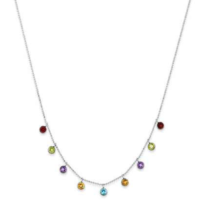 14K White Gold Multi-color Gemstone with 2in ext Necklace