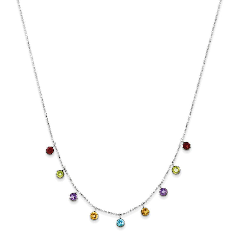 14K White Gold Multi-color Gemstone with 2in ext Necklace