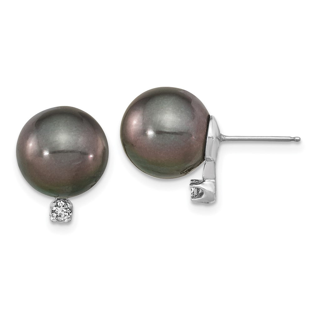 14k WG 10 11mm Round Saltwater Cultured Tahitian Pearl .10ct Dia. Post Earr