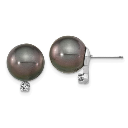 14k WG 10 11mm Round Saltwater Cultured Tahitian Pearl .10ct Dia. Post Earr