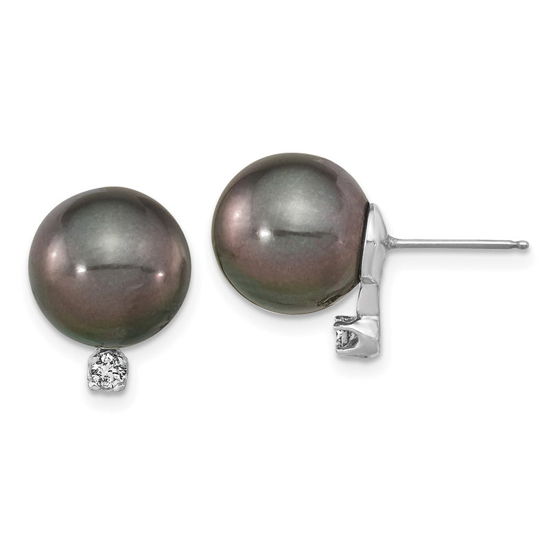 14k WG 10 11mm Round Saltwater Cultured Tahitian Pearl .10ct Dia. Post Earr