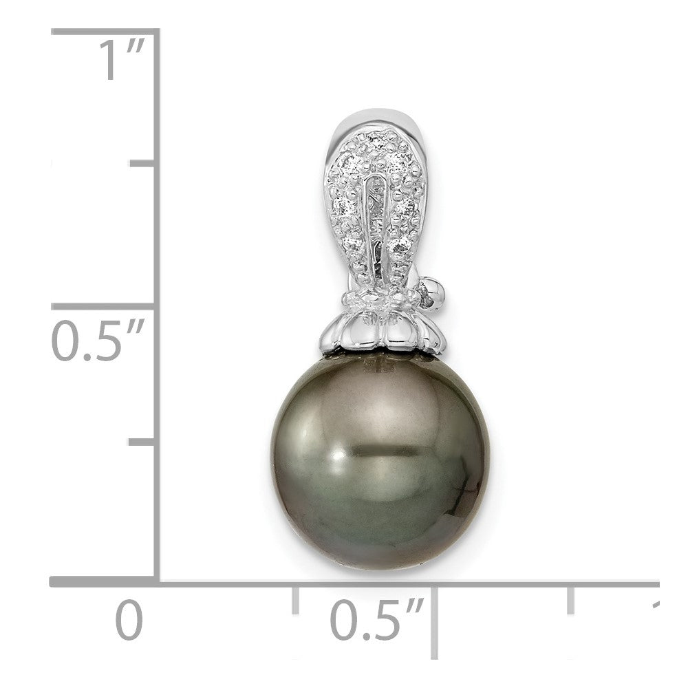 14k WG 10 11mm Round Saltwater Cultured Tahitian Pearl .05ct Dia. Pendant
