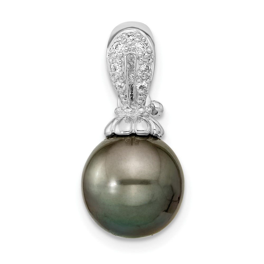 14k WG 10 11mm Round Saltwater Cultured Tahitian Pearl .05ct Dia. Pendant