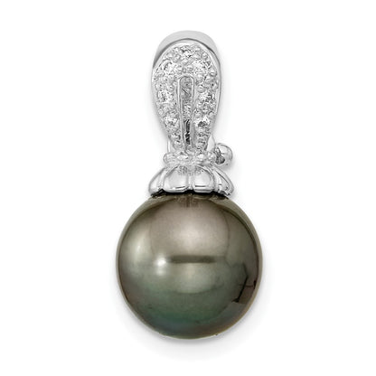 14k WG 10 11mm Round Saltwater Cultured Tahitian Pearl .05ct Dia. Pendant