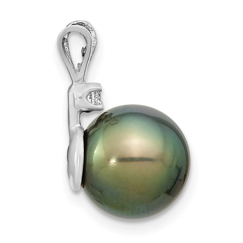 14k WG 10 11mm Round Saltwater Cultured Tahitian Pearl .05ct Dia. Pendant