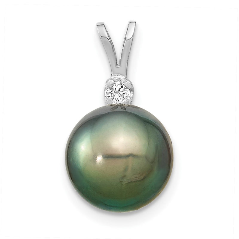 14k WG 10 11mm Round Saltwater Cultured Tahitian Pearl .05ct Dia. Pendant