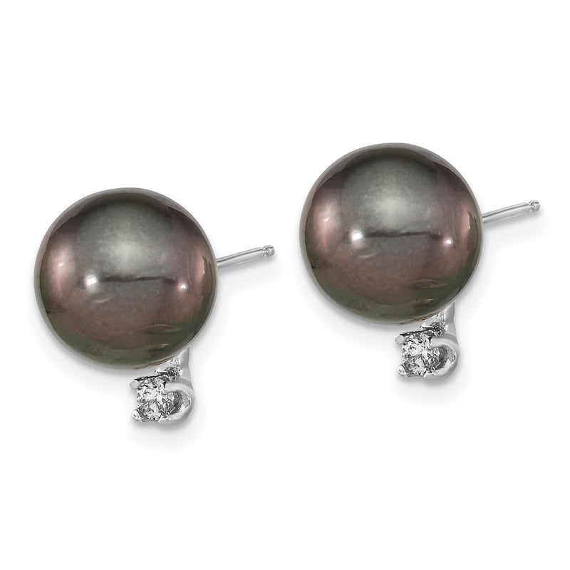 14k WG 9 10mm Round Saltwater Cultured Tahitian Pearl .10ct Dia. Post Earri
