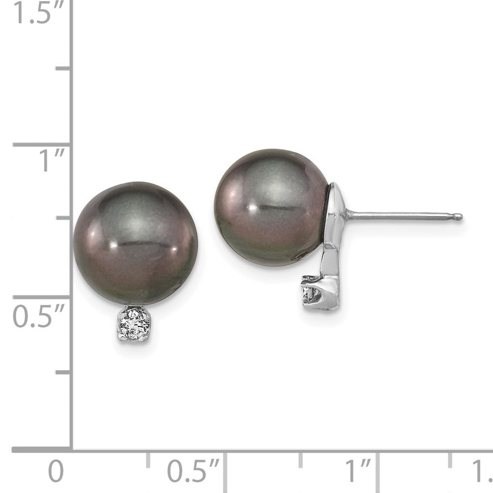 14k WG 9 10mm Round Saltwater Cultured Tahitian Pearl .10ct Dia. Post Earri
