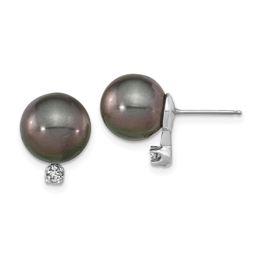 14k WG 9 10mm Round Saltwater Cultured Tahitian Pearl .10ct Dia. Post Earri