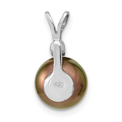 14k WG 9 10mm Round Saltwater Cultured Tahitian Pearl .05ct Dia. Pendant