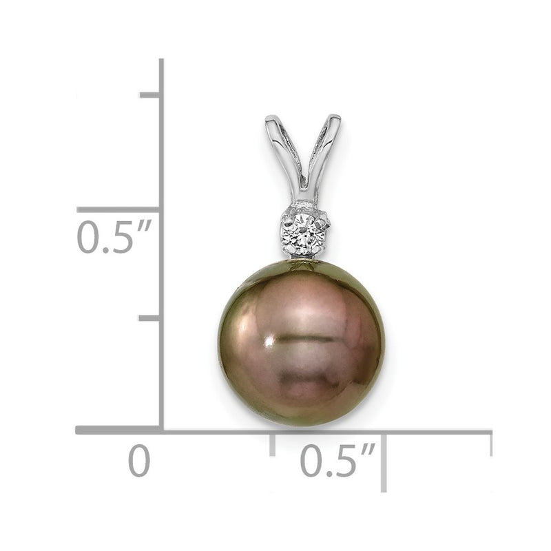 14k WG 9 10mm Round Saltwater Cultured Tahitian Pearl .05ct Dia. Pendant