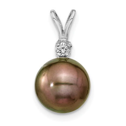 14k WG 9 10mm Round Saltwater Cultured Tahitian Pearl .05ct Dia. Pendant